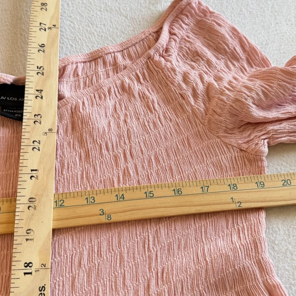 LIV LOS Angeles Pink Smocked Peasant Boho Crochet Lace Top Plus Size 2X Coquette